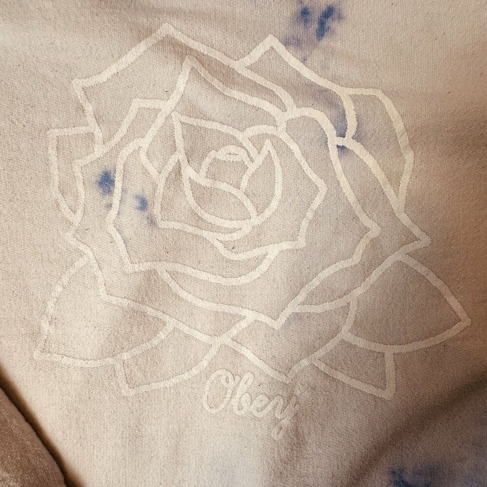 OBEY worldwide Tie Dye Hoodie Flower Design White Blue Shepard Fairey Art - Picture 5 of 8